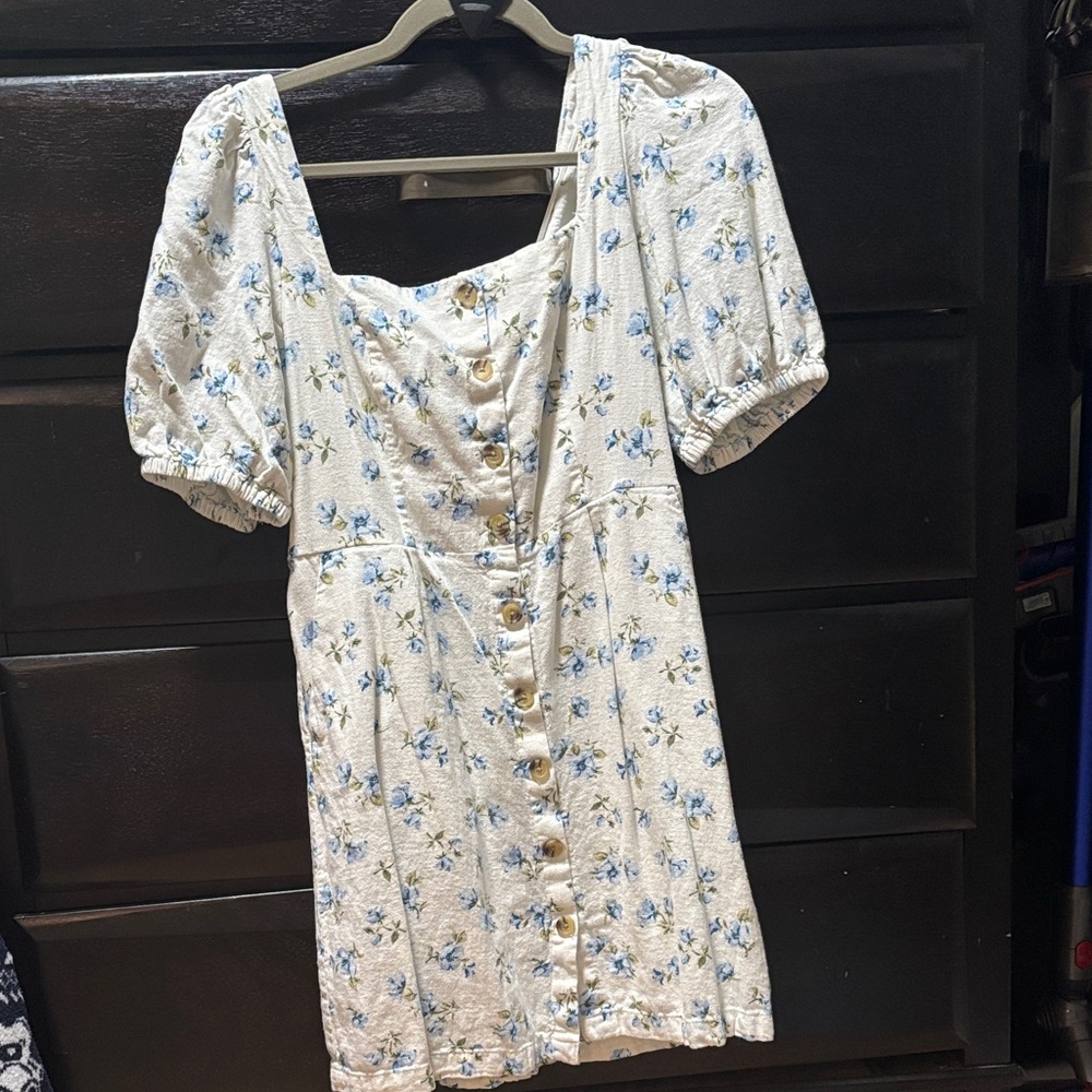 Old navy Floral Button-Down Dress - White and Blue